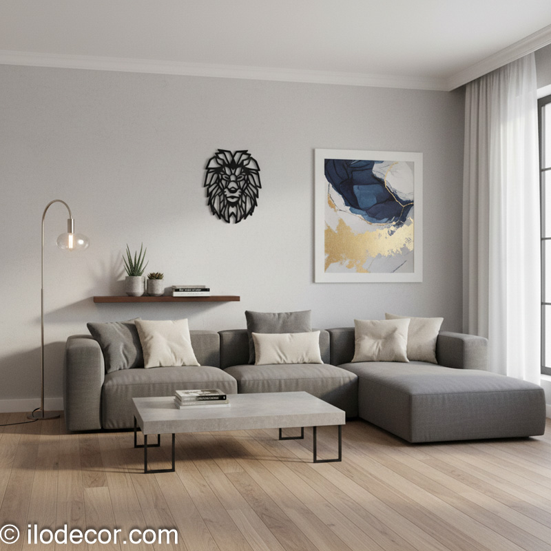 Tête de lion géométrique en bois - Image 2