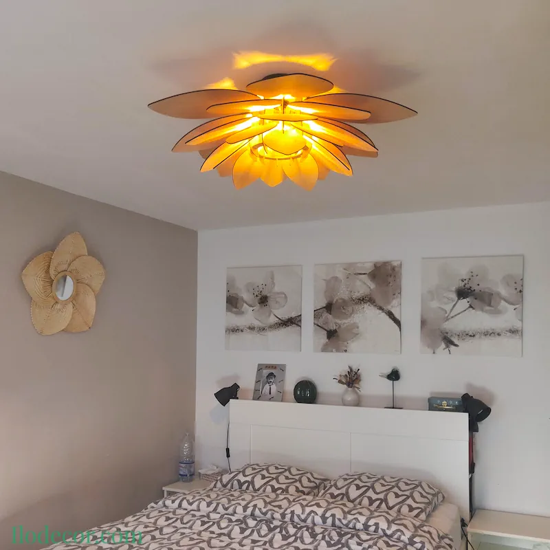 Suspension Luminaire Bois "Lotus Majestueux" – Édition Géante 80 cm. - Image 2